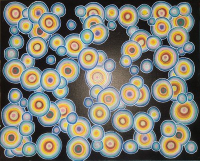 Circle World- Original Abstract Acrylic Painting On Black Canvas Board