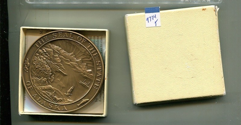1959 STATE OF ALASKA BRONZE 3 INCH MEDAL WITH BOX 9774T