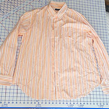 Burberry London Men  s XXL White/Orange Striped Cotton Dress Shirt 32/33 Pocket