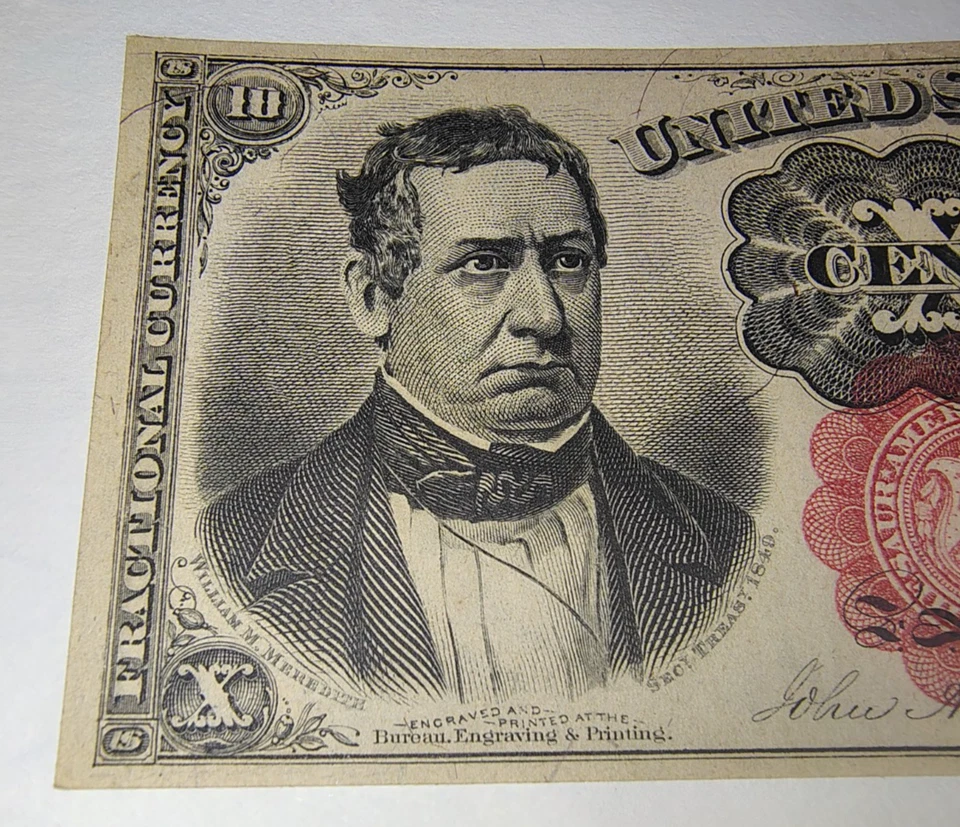 1874 series, 10¢  Fifth Issue  Fr. 1266 Short Key  William Meredith Uncirculated - Image 3 of 4