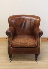 Artsome Coach House Little Professor Brown Distressed Leather Chair / Armchair