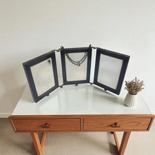 Antique Tri-fold 3 Panel Beveled Hanging Mirror Vanity Shaving Dresser Wood