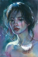 quadro originale 20 x 29,5 cm 27RA opera d'arte acquerello ritratto femminile