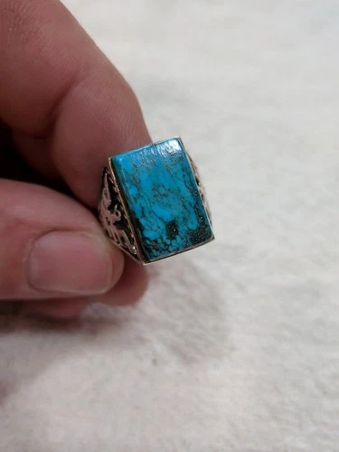 Vintage Men's Native American Turquoise And Silver Thunderbird Ring