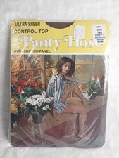 Vintage Panty Hose Sockings - Ultra-sheer - Control Top - Suntan - Size: Tall