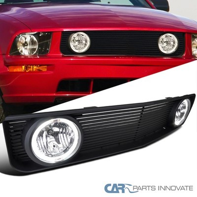 Fits 2005-2009 Ford Mustang V6 Black Front Hood Grille w/ Clear Fog Lights 05-09