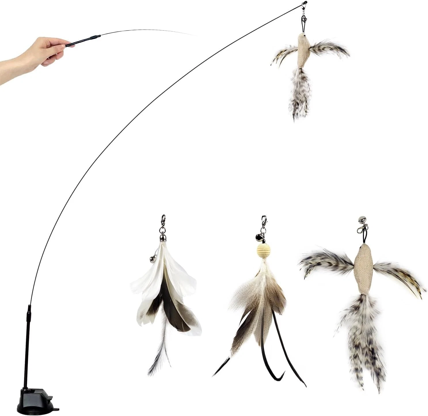Cat Wand Toys with Suction Cup, Interactive Bird Simulation Cat Toy Set,Cat T...