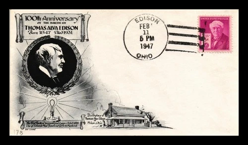 DR JIM STAMPS US COVER THOMAS EDISON FDC SCOTT 945 HAND CANCEL LOWRY CACHET