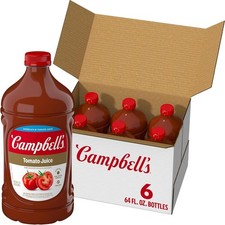 Campbell's 100 Tomato Juice, 64 fl oz Bottle 6 Pack 