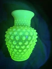 Vintage Fenton Topaz Hobnail Opalescent Vaseline Uranium Glass Vase 5.5"