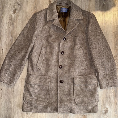 PENDLETON Virgin Wool Coat Men's Size 44 Checked Melange Mid Length Overcoat