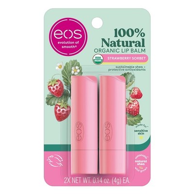 eos 100% Natural Organic Lip Balm Strawberry Sorbet 2 Pack