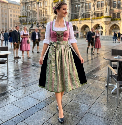 Sportalm dirndl size 42 green/pink/white with blouse & apron