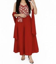 Red Embroidered Choli Set with Matching pallazo and Dupatta for Women