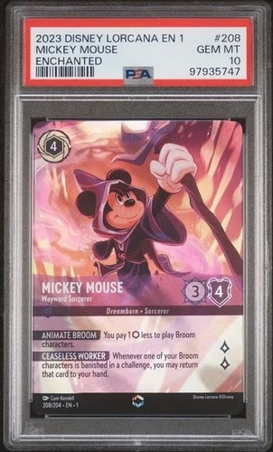 Disney Lorcana EN 1 Mickey Mouse Wayward Sorcerer 208 Enchanted PSA 10 Slab/Dmg