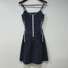 Vintage 90s Atsuro Tayama Japan Blue Polka Dot Dress Size 6 Made in France Zip