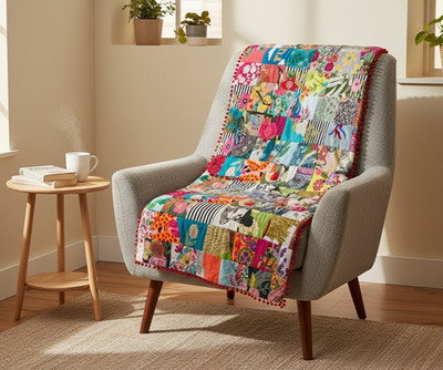 Patchwork Überwurf recycelte Baumwolle mehrfarbig indischer Stoff Decke 127 x 152 cm