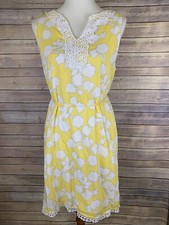 Mud Pie Womens Large Yellow Dress Floral Crocheted Collar Lace Trim Boho Lined