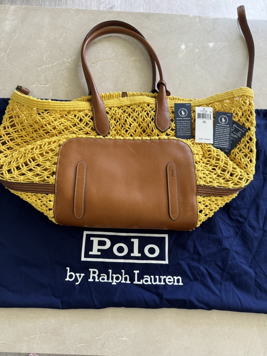 NWT POLO Ralph Lauren Yellow Macrame Leather Shoulder Bag. $598