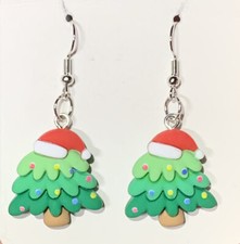 Christmas Tree With Santa Hat Drop Dangle Earrings