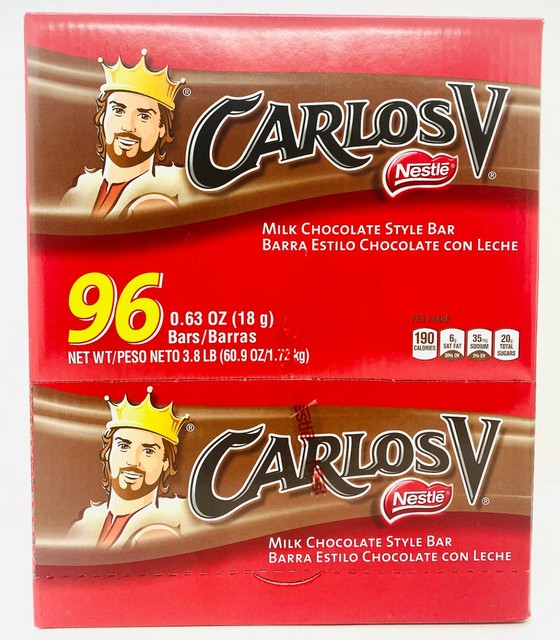 Carlos V Nestle Milk Chocolate Style Bar 0.63 oz BOX of 96 pcs EXP01