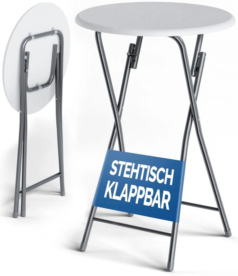 CASARIA® Stehtisch Bistrotisch Partytisch klappbar 110cm Holz Rund Weiß Garten 