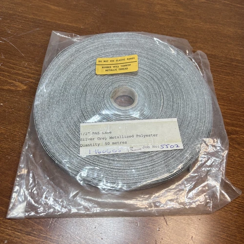 13mm 50meters Silver Grey  Metallised Polyester B & S Lace Military Armed Forces