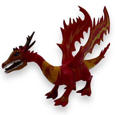 SDE Shantou Plastic Winged Dragon Figure Mouth Opens Red Black Toy 9  Figurine