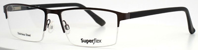 SUPERFLEX SF-512 C2 Gunmetal Mens Rectangle Half Rim Eyeglasses 56-18-145 B:34
