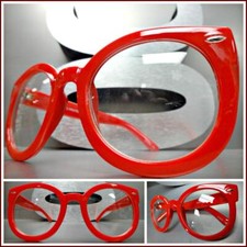 Men's or Women CLASSIC RETRO NERD Style Clear Lens EYE GLASSES Large Red Frame