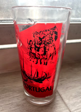 Vintage Pan Am Glass PORTUGAL High Ball Travel Destination Red MCM Barware SALE