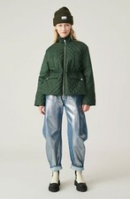 Ganni Dark Green Quilted Ripstop Jacket - Size 32 (good For A Uk 6-10) Xs