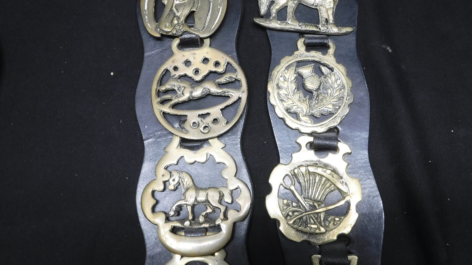 Lot Vintage Horse Tack Brass Medallions Leather Strap Harness eBay