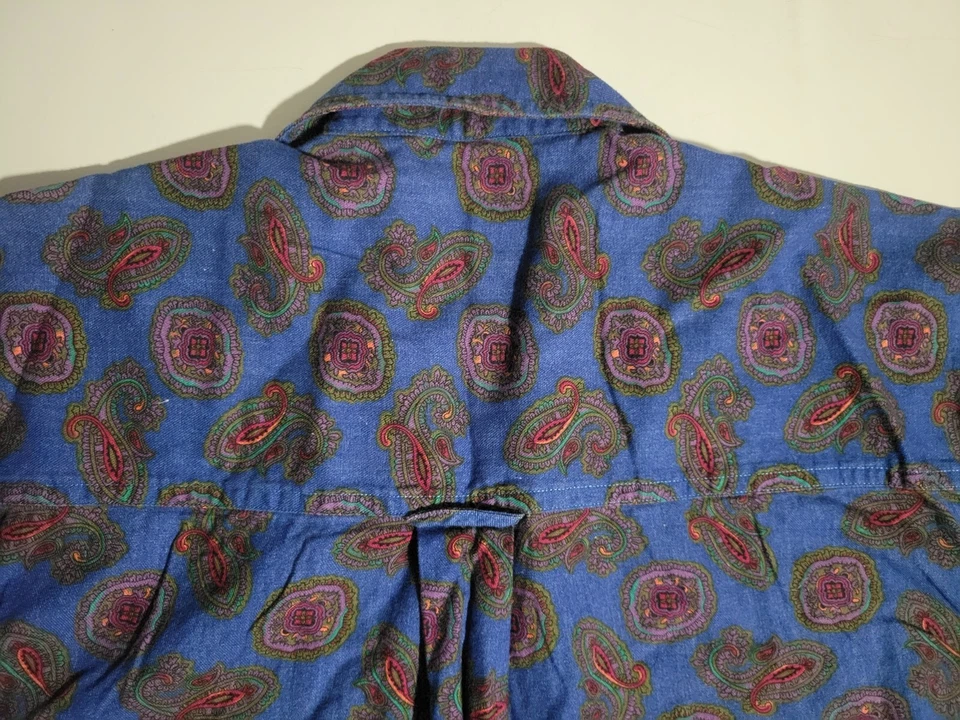 Camisa De Colección Años 90 Chaps Ralph Lauren Para Hombre Pequeña Azul Paisley Estampado Completo Foto 4 de 4
