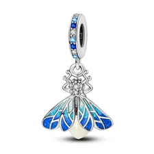 MULA New Luminous Blue Firefly DIY Charm CZ Fit Women Bracelet 925 Silver Plated