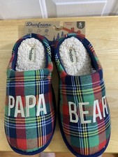 Dearfoams Cozy Comfort "Papa Bear" Plaid Slippers Men's Size S 7-8 -New