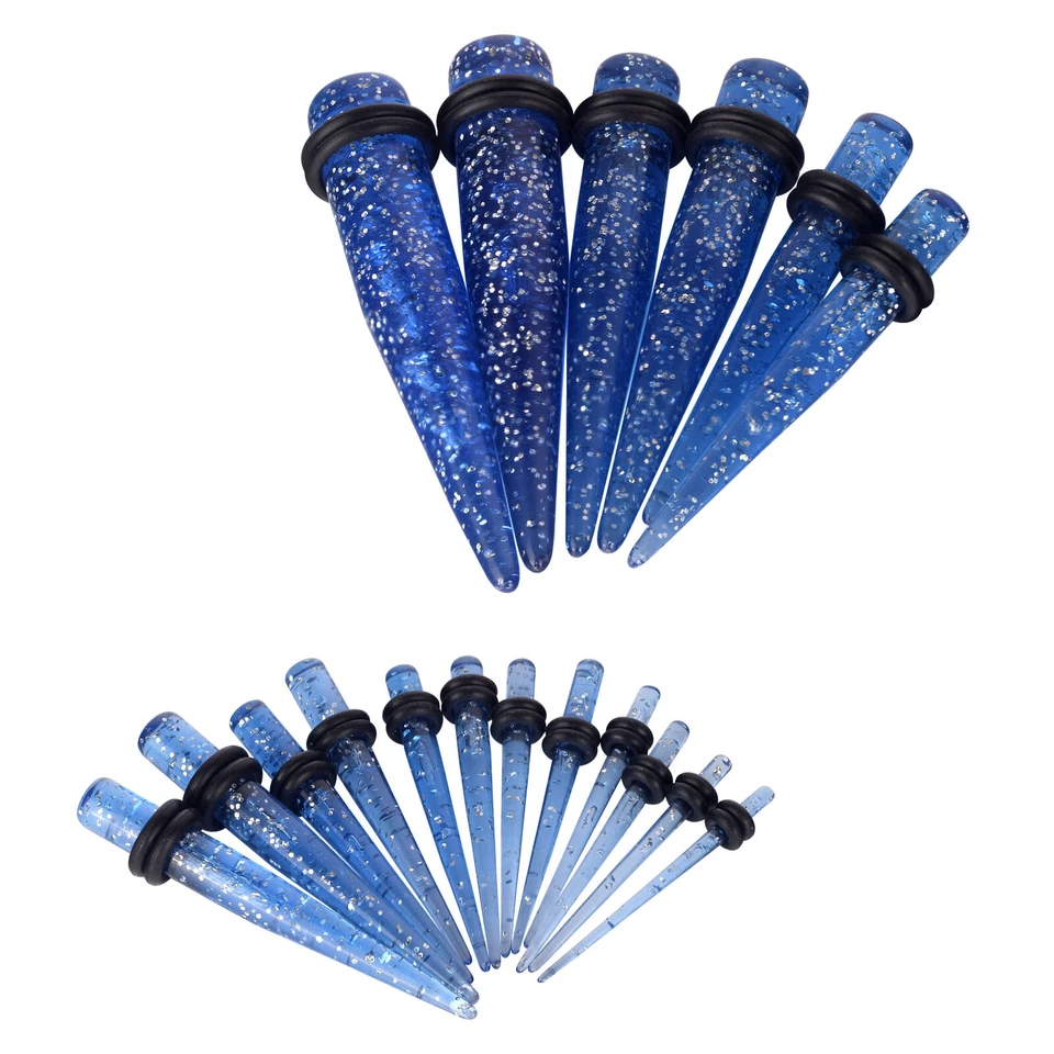 Kit de estiramiento de oreja de 18-54 piezas azul acrílico espiral tapón cónico conjunto de piercing 14G-00G Foto 3 de 4