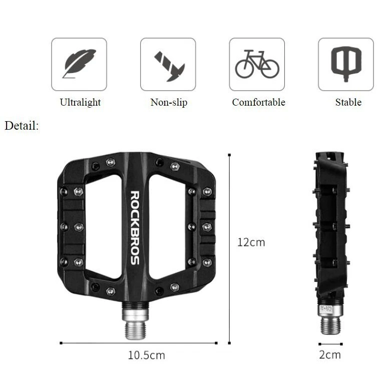 Pedales de Bicicleta ROCKBROS Nylon Fibra 9/16" Plataforma de Ciclismo Pedales Planos Antideslizantes Foto 3 de 4