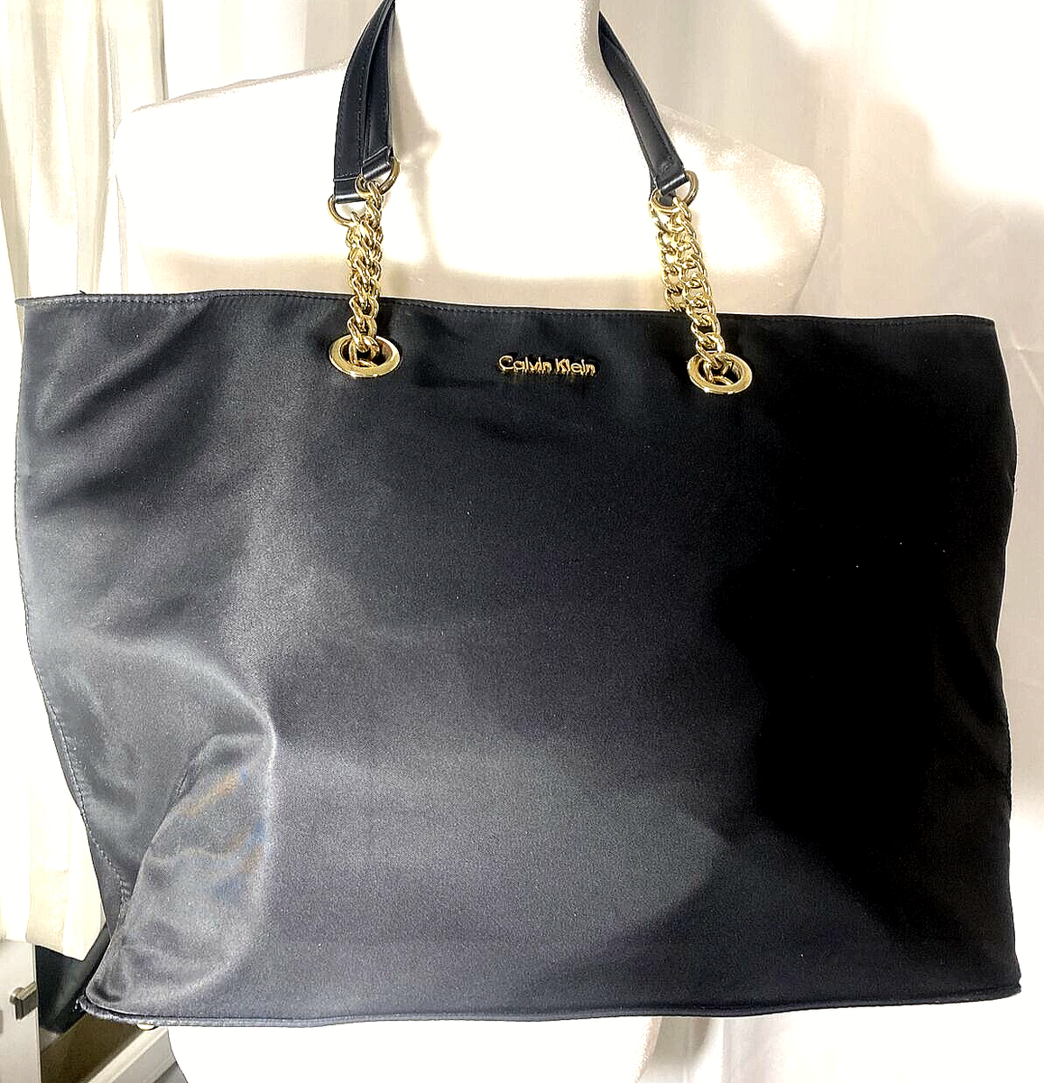 Calvin Klein Handbag Nylon Zip Top Double Handled Black Shopper