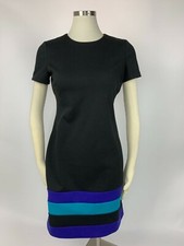 Calvin Klein Black Teal Blue Color Block Ponte Sheath Dress 4 Excellent