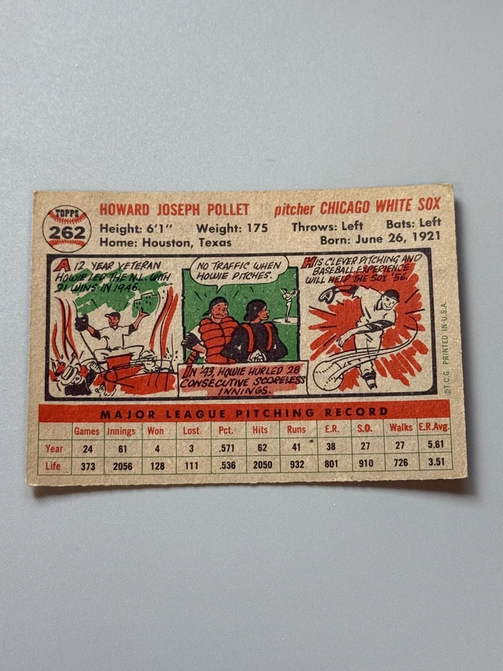 1956 Topps #262 Howie Pollet - VG/EX - Image 2 of 2