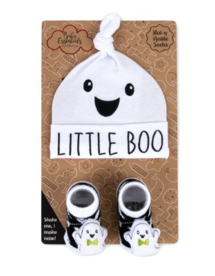 ~NWT Baby/Infant 'LITTLE BOO' Halloween Hat & Rattle Socks Set~Size 0-6 Months 