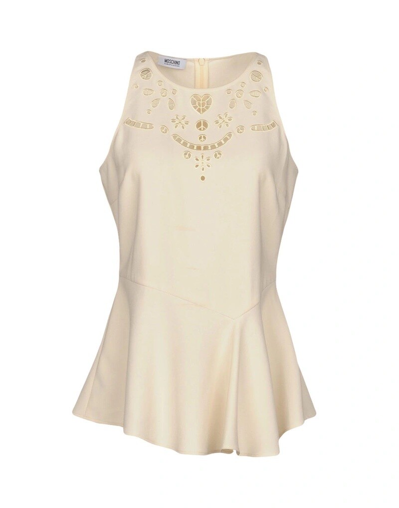 MOSCHINO Vintage Ivory Peace Love Sleeveless High Neck Top Blouse Size 44/10