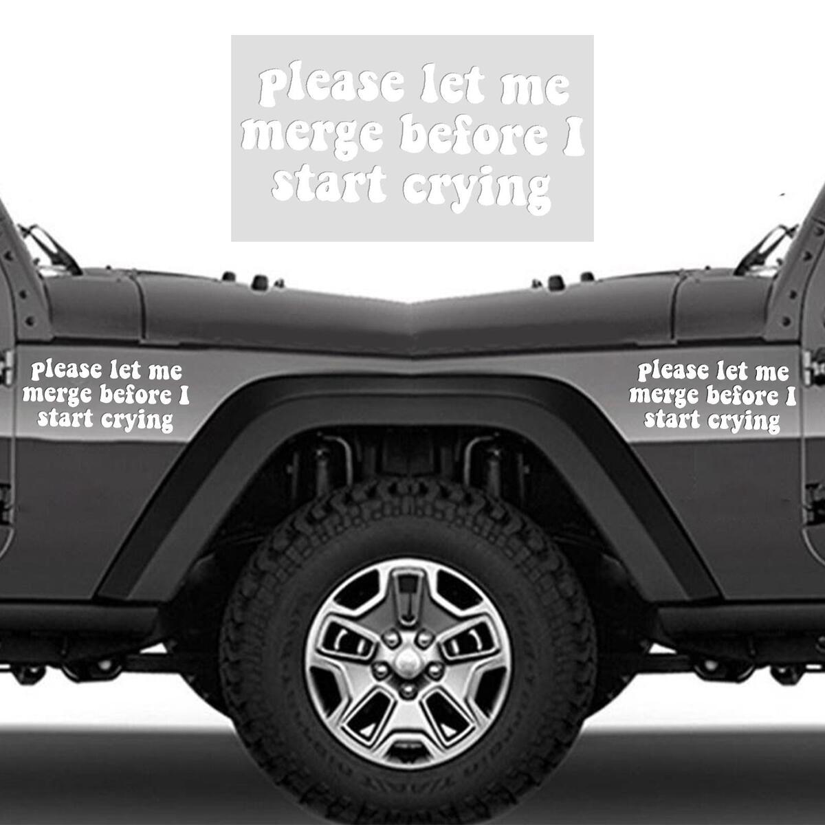  PentaPrinting Warehouse Please Let Me Merge Before I Cry Funny  Car Bumper Decal Sticker 6 Wide (White) : Sports & Outdoors