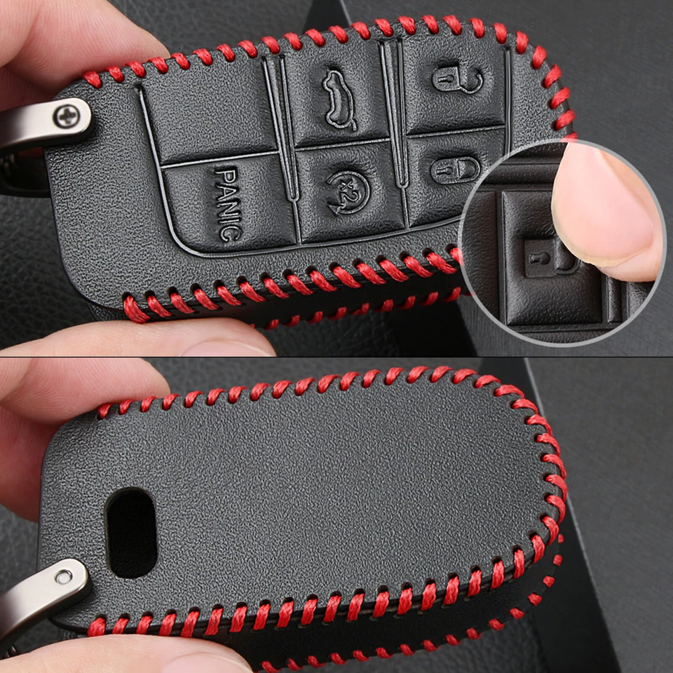 For Chrysler Dodge Jeep Fiat 5 Button Remote LEATHER Key Fob Silicone Case Cover - Image 4 of 4