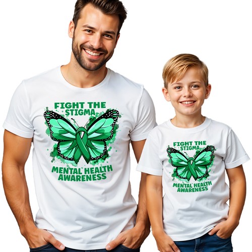 Mens Kids Butterfly Green Ribbon Mental Health Awareness T-Shirt Tee Anxiety#MHA - Picture 28 of 30