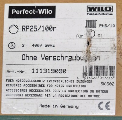 Wilo RP 25/100r 1319090/0009 3~400V  Umwälzpumpe Pumpe #124