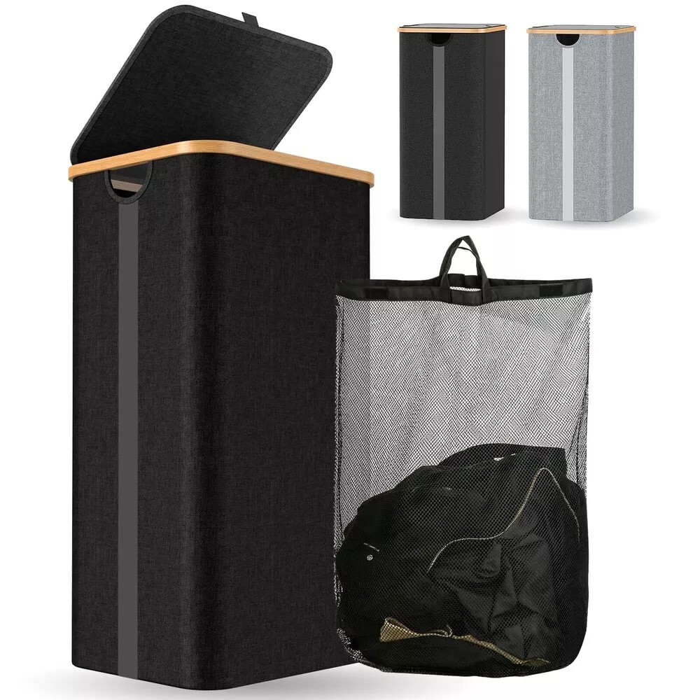Laundry Hamper with Lid - Large Laundry Basket… (Black, 110L)-image