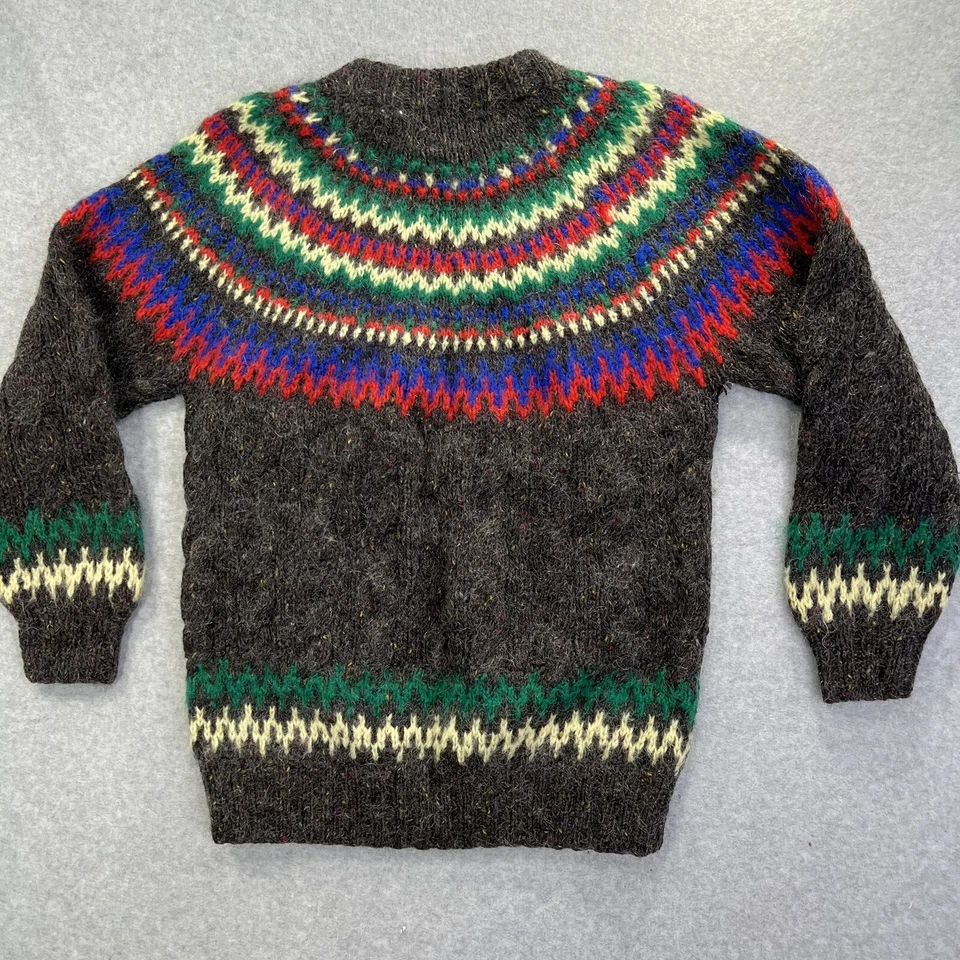 Vtg Tommy Hilfiger Sweater Wool Mohair Fair aisle MEDIUM Multicolored Grey - Image 4 of 4
