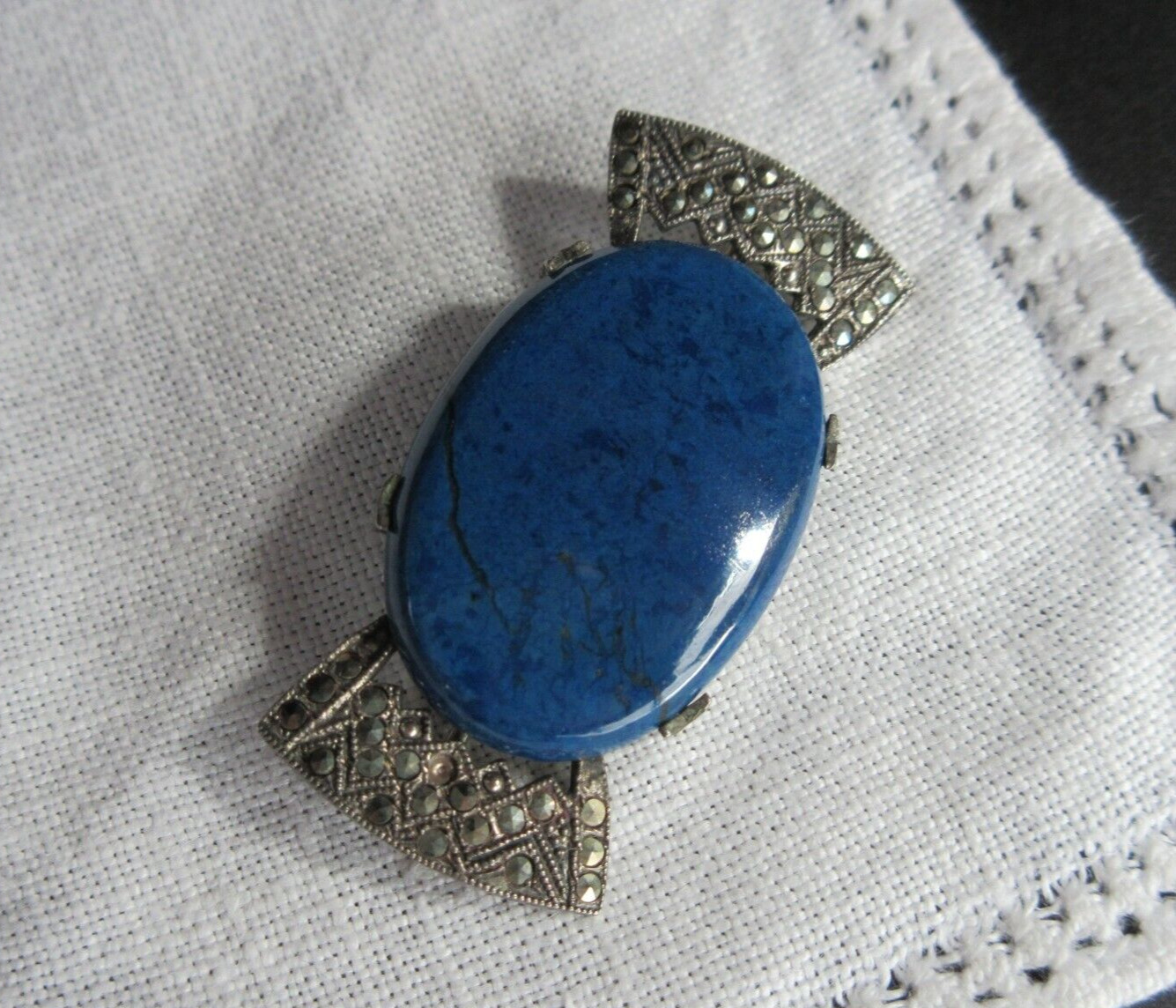 Vintage Art Deco Blue Stone signed Sterling Marca… - image 10